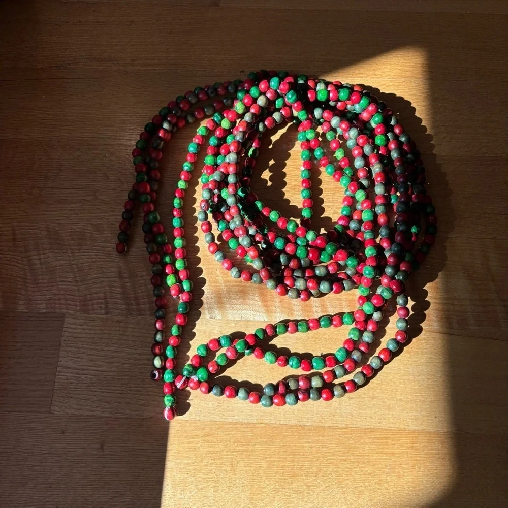 4pc Wooden Christmas Bead Garland Set Red Green 9ft Each Holiday Decor